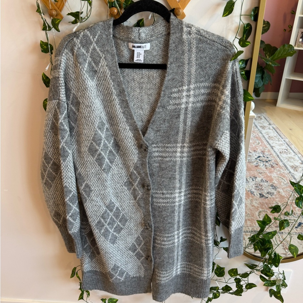 Source Unknown Gray Cardigan Sweater with Geometric Design